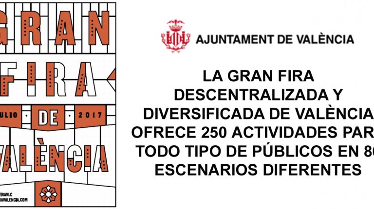 LA GRAN FIRA DESCENTRALIZADA Y DIVERSIFICADA DE VALÈNCIA OFRECE 250 ACTIVIDADES PARA TODO TIPO DE PÚBLICOS EN 86 ESCENARIOS DIFERENTES